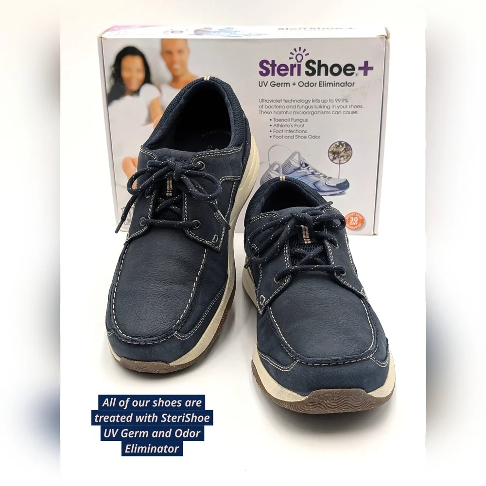 Clarks Sailview Lace Sz 11W Men Navy Nubuck Premium Leather Shoes Slip Resistant